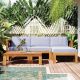 Unbranded 5-Pieces Wood Patio Conversation Seating Set, Outdoor Sectional Sofa Seating Group Set with Gray Cushions and Tea Table LV-871