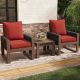 Gardenbee 3-Piece Light Walnut Wood Wicker Patio Conversation Set with Lounge Chair, Side Table and Red Cushions MA05-RED-3-HG