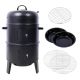 Otryad 16 Inch Steel Charcoal Smoker, 2-Tier Vertical BBQ Grill with Handles for Outdoor Cooking in Black QS-YJ704