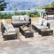 Zeus & Ruta 6-Piece Rattan Wicker Patio Conversation Set with Extendable Coffee Table Ice Bucket and Gray Cushions FA8-640