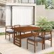 Zeus & Ruta 5-Piece Brown Wood Patio Outdoor Dining Table Set with Gray Cushions and Two 11.8 in. Drop Leaves F0208-SQ03