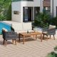 Zeus & Ruta 4-Piece Gray Wicker Patio Outdoor Conversation Set with Beige Cushions, 2 Chairs and Table F0208-SQ07