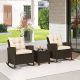 Gymax 3 Piece Metal Patio Conversation Set Rattan Rocking Chair Set w/ Tempered Glass Table Seat GYM13894