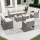 Zeus & Ruta 6-Piece Gray Wicker Outdoor Conversation Set with Beige Cushions for Garden Backyard FA8-655