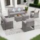 Zeus & Ruta 6-Piece Gray Wicker Outdoor Conversation Set with Gray Cushions for Garden Backyard FA8-656