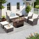 Zeus & Ruta 6-Piece Gray Outdoor Wicker Sectional Sofa Patio Conversation Set with Ottomans and Beige Cushions FA8-657