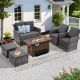 Zeus & Ruta 6-Piece Gray Outdoor Wicker Sectional Sofa Patio Conversation Set with Ottomans and Gray Cushions FA8-658