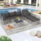 Zeus & Ruta 7-Piece Outdoor Wicker Sectional Conversation Set with Adjustable Backrest Sofa Grey Cushions and Coffee Table FA8-659