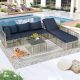 Zeus & Ruta 7-Piece Outdoor Wicker Sectional Conversation Set with Adjustable Backrest Sofa Blue Cushions and Coffee Table FA8-660