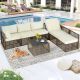 Zeus & Ruta 7-Piece Outdoor Wicker Sectional Conversation Set with Adjustable Backrest Sofa Beige Cushions and Coffee Table FA8-661