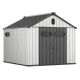 Sizzim Outdoor 8 ft. W x 10 ft. D Plastic Storage Resin Shed with Floor Foundation, Air Vents for Patio, Grey (74.1 sq. ft. ) MBP-G37022