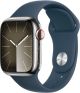 Apple Watch Series 9 GPS + Cellular 41mm Silver Stainless Steel Case with Storm Blue Sport Band - S/M - Silver