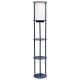 Simple Designs Round Etagere Storage Floor Lamp with 2 USB, 1 Outlet - Navy