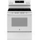 GE - 5.3 Cu. Ft. Freestanding Electric Convection Range with Steam Cleaning and EasyWash Tray - White