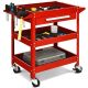 Costway - Three Tray Rolling Tool Cart Mechanic Cabinet Storage ToolBox Organizer w/Drawer - Red
