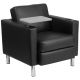 Alamont Home - George Guest Chair with Tablet Arm, Tall Chrome Legs and Cup Holder - Black LeatherSoft
