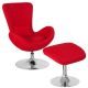 Alamont Home - Egg Contemporary Fabric Chair and Ottoman Set - Red Fabric