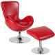 Alamont Home - Egg Contemporary Leather/Faux Leather Chair and Ottoman Set - Red LeatherSoft