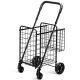 Costway - Folding Shopping Cart Jumbo Basket Rolling Utility Trolley with Adjustable Handle - Black