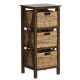 Costway - 1 PC 3-Tier Nightstand with 3 Seagrass Baskets Rubber Wood X-Shaped Frames 3 Drawers - Walnut/Natural
