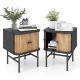 Costway - Set of 2 Nightstand Compact Modern End Side Table with Sliding Doors - Black