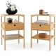 Costway - Bamboo Nightstands Set of 2 with Pull-out Drawer and Storage Shelf Wood - Natural