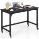 Costway - Metal Framed Computer Desk with Wood Tabletop - Black