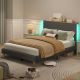 Bestier Bed Frame Bed with LED Light & Adjustable Storage Headboard for Bedroom Upholstered Platform -Full Size - Grey