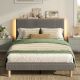 Bestier Upholstered Platform Bed Frame Bed with LED Light & Adjustable Storage Headboard for Bedroom -Twin Size - Grey