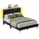 Bestier Bed Frame Upholstered Platform Bed with LED Light & Adjustable Storage Headboard for Bedroom-Queen Size - Black