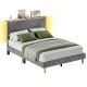 Bestier Bed Frame Upholstered Platform Bed with LED Light & Adjustable Storage Headboard for Bedroom-Queen Size - Grey
