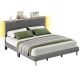 Bestier Bed Frame -King Size Bed With LED Light & Adjustable Storage Headboard for Bedroom Upholstered Platform - Grey