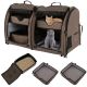Costway Portable Pet Carrier Kennel Cat Dog Crate Twin Compartments w/ Mats Litter Box - Brown