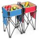 Costway 2 PCS Folding Camping Tables w/ Large Capacity Storage Sink for Picnic - Blue/Red