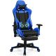 Costway Massage Gaming Chair Reclining Racing Office Computer Chair with Footrest Blue - Blue + Black