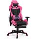 Costway Massage Gaming Chair Reclining Racing Office Computer Chair with Footrest Pink - Pink + Black
