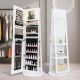 Costway - 360° Swivel Jewelry Cabinet Organizer 3-Color LED Mirror with Built-inÂ Lights - White