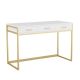 Martha Stewart - Ollie White 3 Drawer Home Office Desk with Polished Brass Metal Frame and Hardware - White Top/Polished Brass Frame