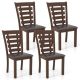 Costway Wooden Dining Chairs Set of 4 with Upholstered Seat & Rubber High Back - Brown