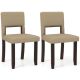 Costway Wooden Dining Chair Set of 2 with Acacia Wood Frame Padded Seat & Back Home - Beige+Brown