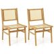 Costway 2 PCS Rattan Dining Chair with Cane Woven Backrest & Seat & Teak Wood Frame - Natural