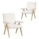 Costway 2 PCS Mid-Century Accent Chair with Solid Rubber Wood Frame and Padded Armrests - Beige + Natural