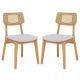 Costway Wooden Rattan Dining Chair Set of 2 with Can Back Rubber Wood Frame Padded Seat - Natural, Gray