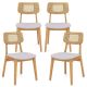 Costway Wooden Rattan Dining Chair Set of 4 with Can Back Rubber Wood Frame Padded Seat - Natural, Gray