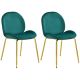 Costway Set of 2 Velvet Accent Chairs Dining Side Chairs w/Gold Metal Legs - Green