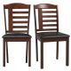Costway Dining Chair Set of 2 with Faux Leather Upholstered Seat & Rubber Wood Frame - Oak + Brown