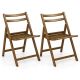 Costway Folding Dining Chair Set of 2 with Rubber Wood Frame Slatted Seat Curved Backrest - Brown