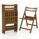 Costway Folding Dining Chair Set of 4 with Rubber Wood Frame Slatted Seat Curved Backrest - Brown