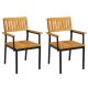 Costway Dining Chair Set of 2 with Acacia Wood Backrest Slanted Seat Comfortable Armrests - Natural + Black