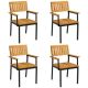Costway Dining Chair Set of 4 with Acacia Wood Backrest Slanted Seat Comfortable Armrests - Natural + Black